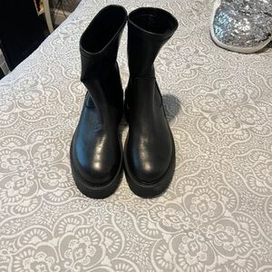 Sleek Black Leather Sock-Ankle Booties